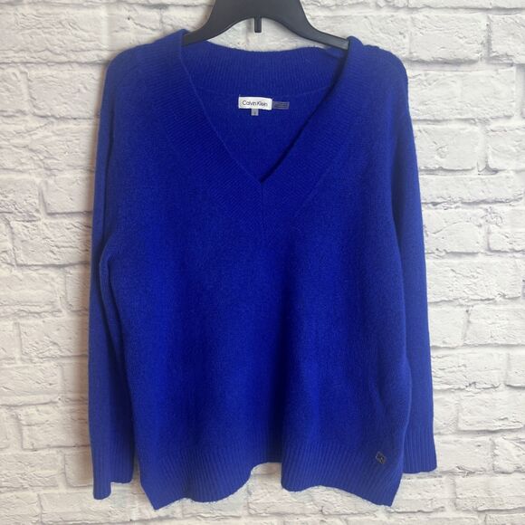 Calvin Klein Women’s Casual Everyday  Blue V-Neck Sweater Size Large - Picture 1 of 7